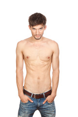 Fototapeta premium young sexy muscular macho man posing with naked torso