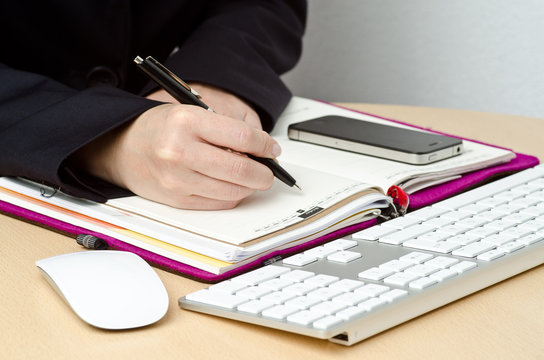 office desk with a girl