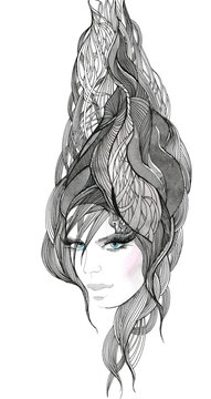 Beautiful woman with ornate hair (series C)