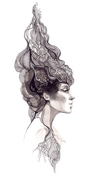 beautiful woman with ornate hair