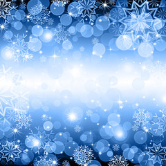 snowflakes and stars descending on background