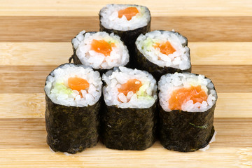 Pyramid of salmon maki sushi