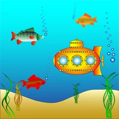 Gordijnen Gele onderzeeër onder water © konstan