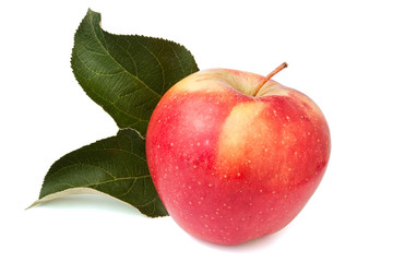 single red apple with leaves
