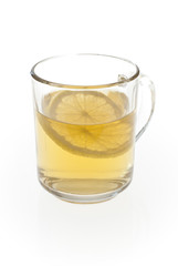 cup of tea with lemon on white