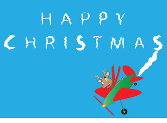 Rudolf the Reindeer  in a  plane Sky Writing Happy Christmas
