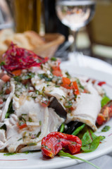 Fresh chicken salad with tomatoes