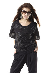 fashion model wearing modern sunglasses posing