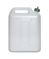 white canister with green closure