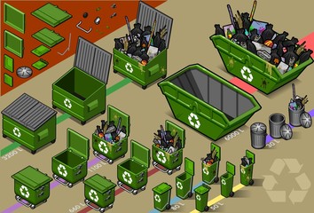 Naklejka premium isometric garbage container in varius sizes vector