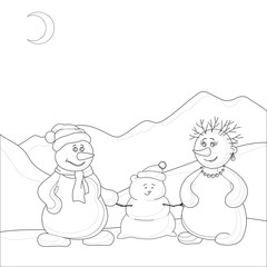 Snowmens in the mountains, contours