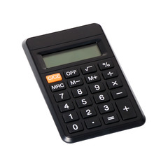 Small black digital calculator isolated on white