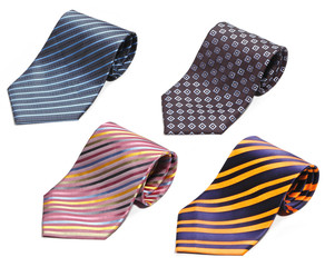 set of rolled up neck ties isolated on white background