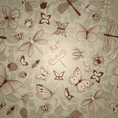 Seamless pattern with stylized insects