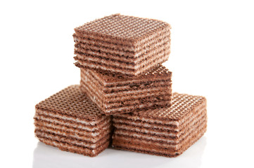 Delicious chocolate waffles isolated on white background