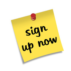 Post-it con chincheta texto sign up now