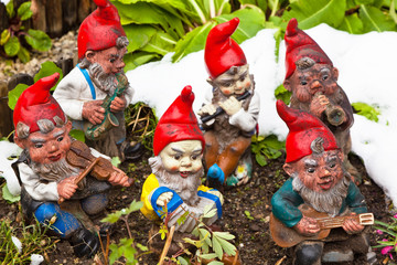 Gartenzwerge in einem Garten