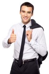 Businessman showing thumbs up
