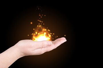 Cascade of sparks on a palm