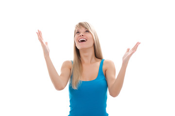 Fototapeta premium attractive surprised excited smile teenage girl over white