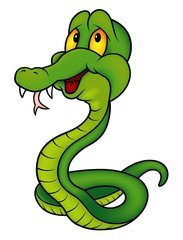 Fototapeta premium Green Smiling Snake - colored cartoon illustration