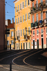 Fototapeta na wymiar Tram rails in Lisbon, Portugal