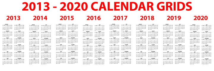 2013-2020 calendar grids