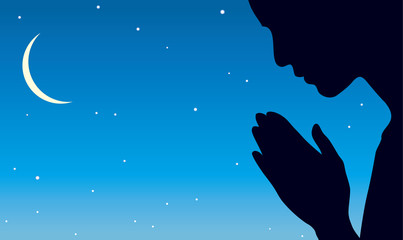 Vector image of the praying person at night