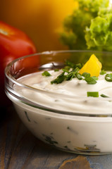 Delicious cream cheese with chives and vegetables