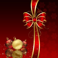 Red background with Christmas baubles