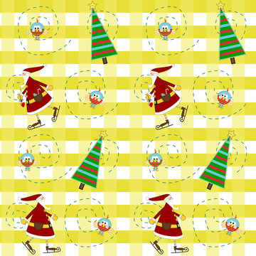 pattern natalizio - babbo natale, albero, uccellino e ghirigori