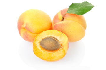 Apricot fruit with leaf with clipping path