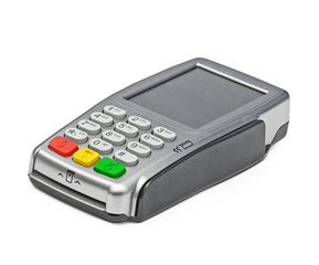 Modern bank terminal on the white