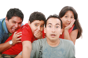 Closeup portrait of young group with a very surprised look on th