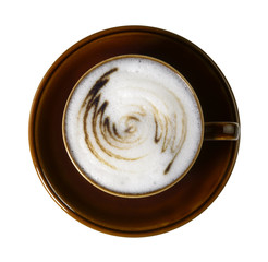 brown porcelain cup with marbled milk froth