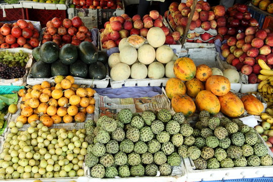 A fruit shop display in India