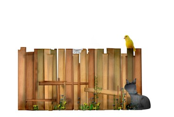 Gartenzaun Idylle mit Kanarienvogel © petrabarz