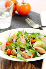 Cheese sausage and rocket salad