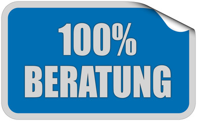 Sticker blau eckig curl oben 100% BERATUNG