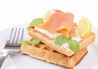 wafflewith cheese and salmon
