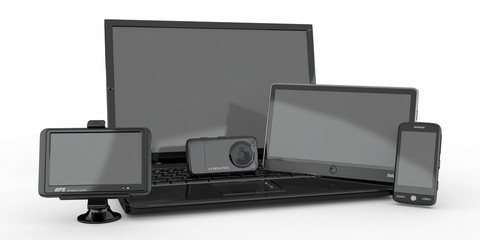 Laptop, mobile phone, tablet pc and gps. 3d