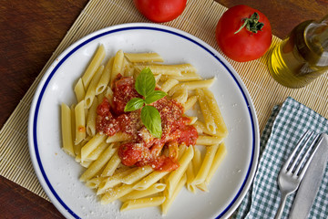 penne with sauce