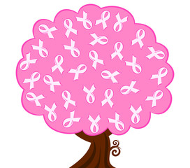 vector illustration of a breast cancer pink ribbon tree