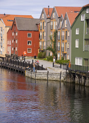 Wooden colorful buildings in Trondheim