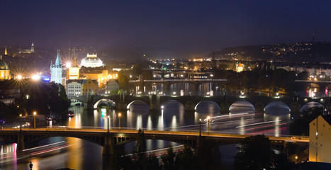 Night View at The Charles Bridge  and Vltava river