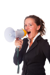 Business Woman Talking Through Megaphone