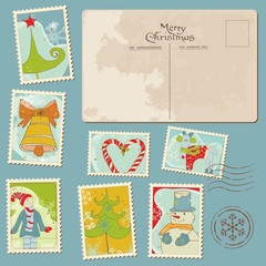 Vintage Christmas Stamps and Postcard - for scrapbook, design, i