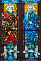 A colorful of St.Andrew and St.Matthias glass church window.