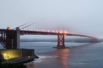 Fog covering Golden Gate Bridge in San Francisco