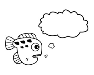 Cartoon fish shouting or Talk on white background.